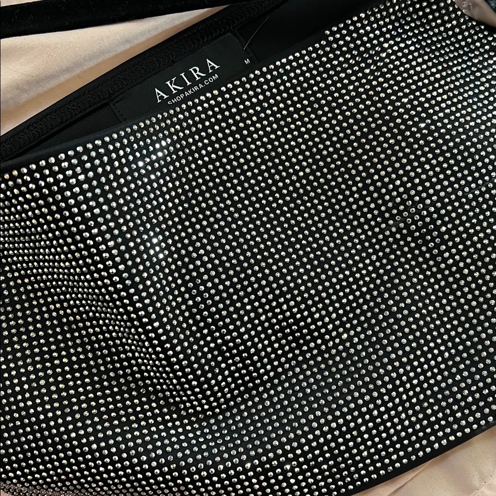 AKIRA Black and White Studded Crop Top